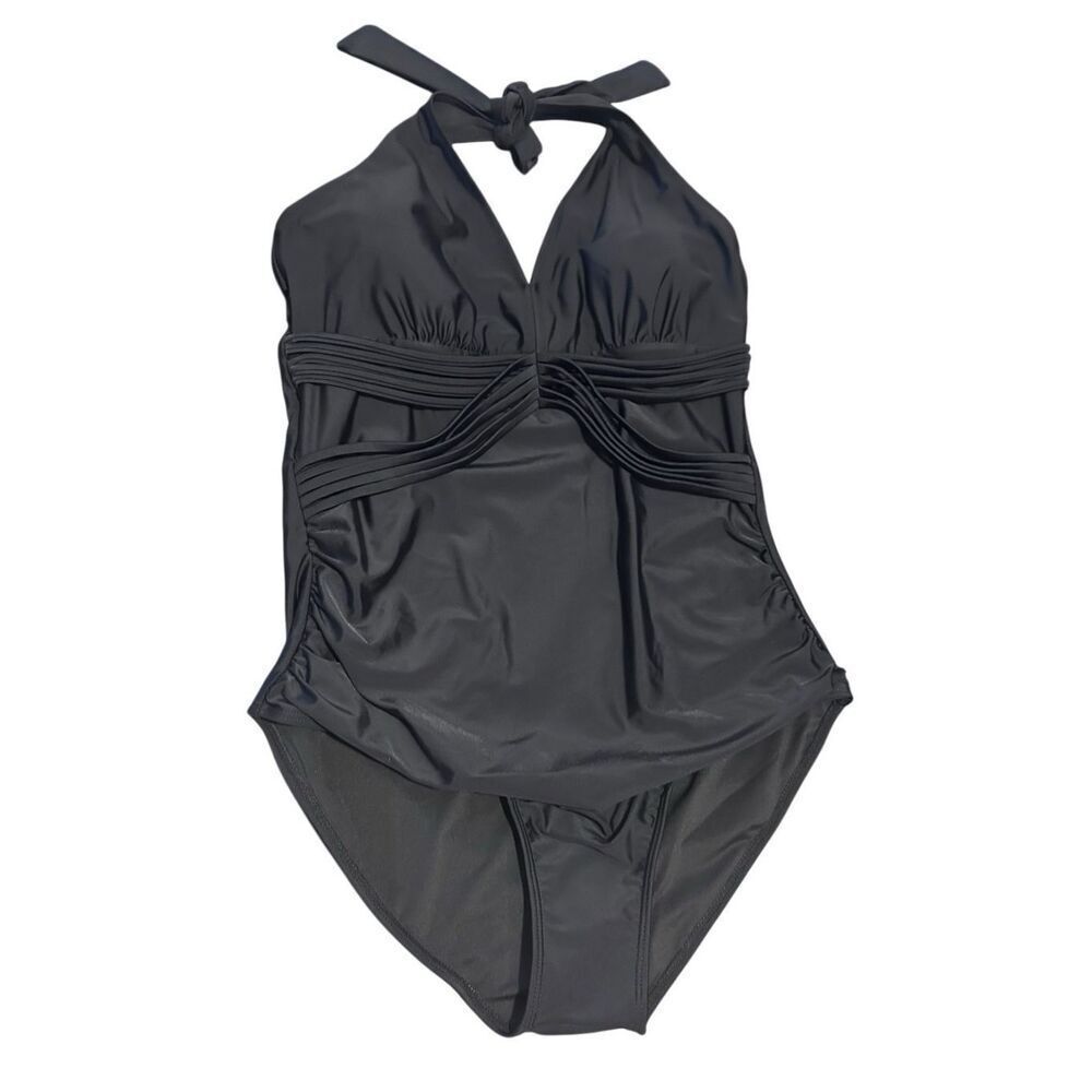 Smismivo Tummy Control Ruched Swimwear Halter One Piece Swimsuit Bathing Suit Bl